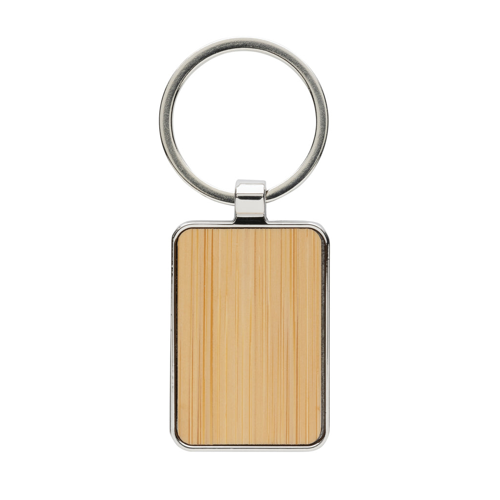 RCS recycled zinc alloy rectangle keychain with bamboo - Indigo