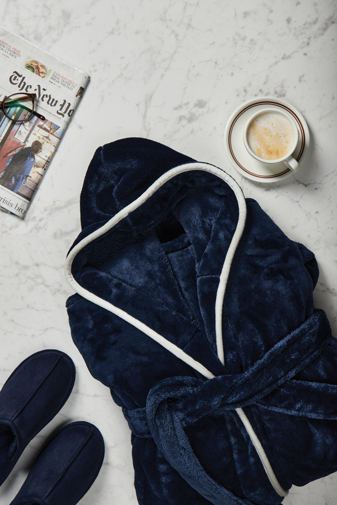 VINGA Louis luxury plush RPET robe size L-XL - Navy