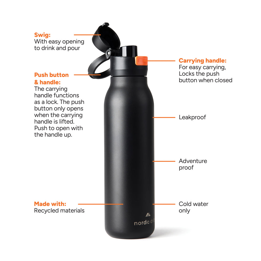 Nordic Drift Trail RCS Single Wall Water Bottle 750ml - Black