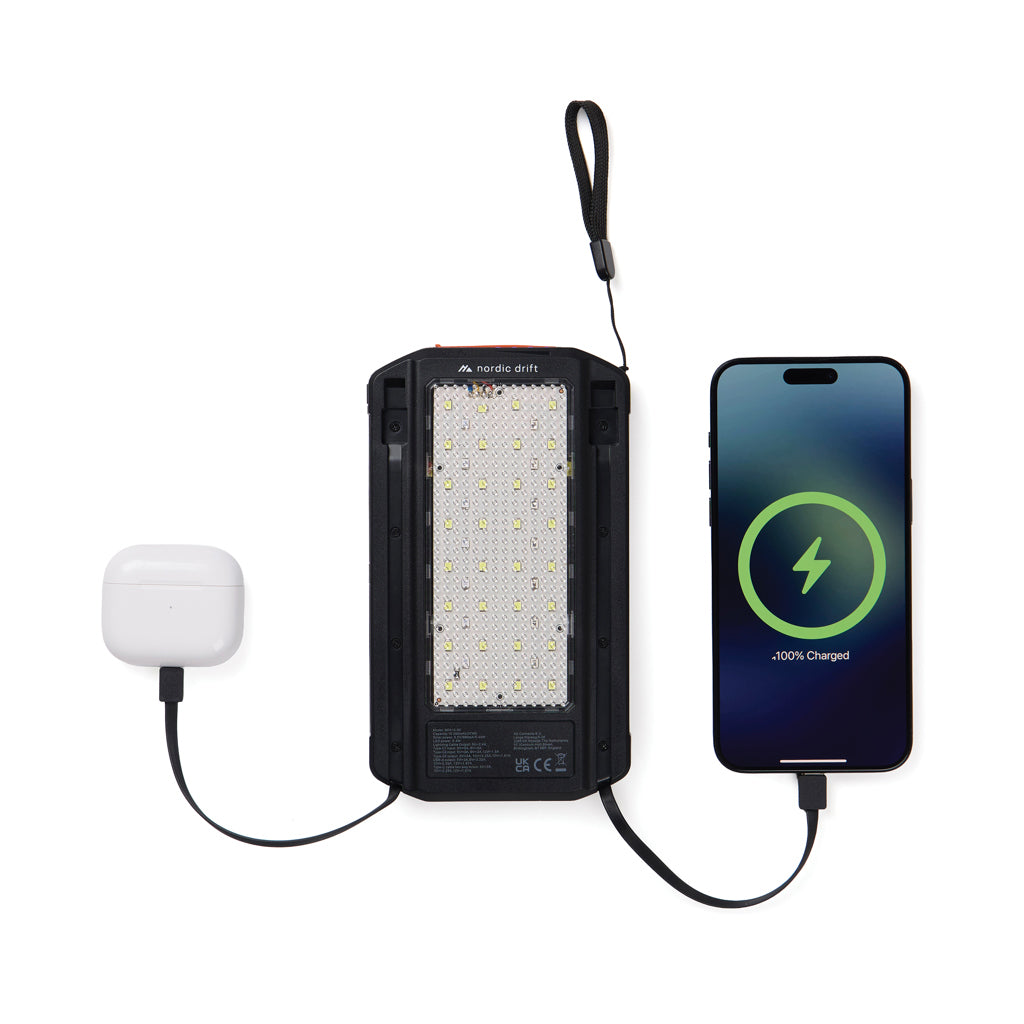 Nordic Drift Titan 10.000mAh solar powerbank with 3 panels - Black