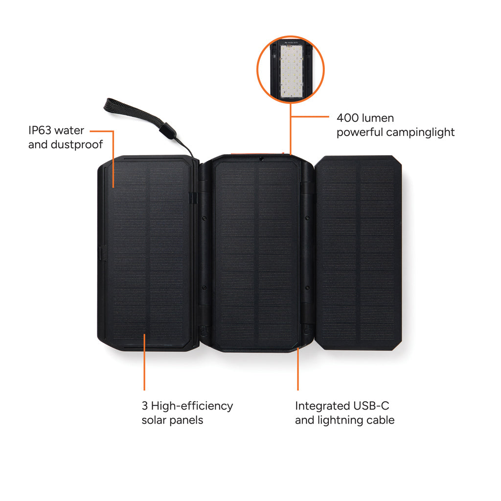 Nordic Drift Titan 10.000mAh solar powerbank with 3 panels - Black