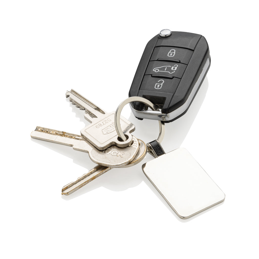 RCS recycled zinc alloy rectangle keyring - Silver
