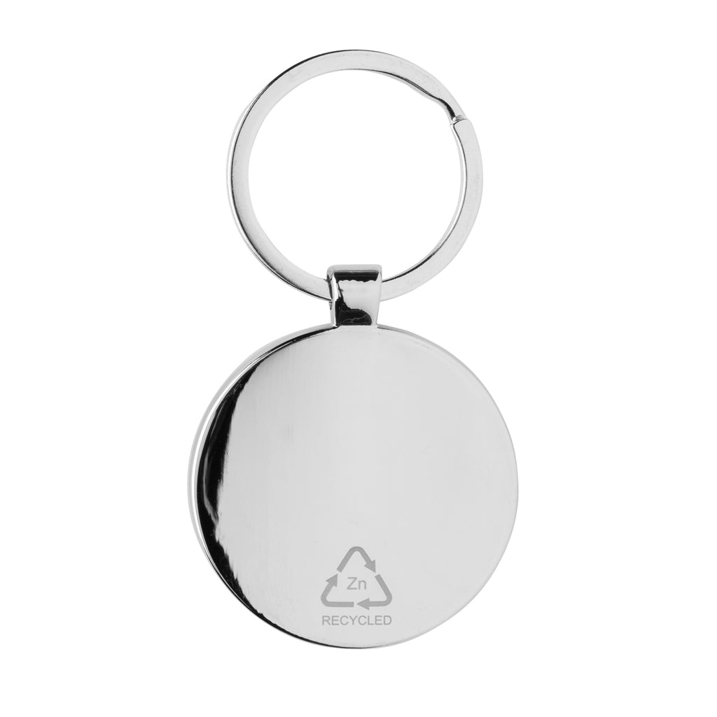 RCS recycled zinc alloy round keychain with bamboo - Silver