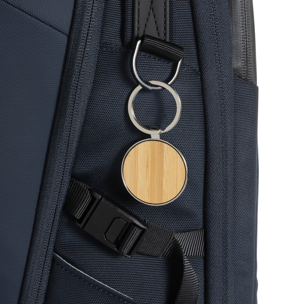 RCS recycled zinc alloy round keychain with bamboo - Silver