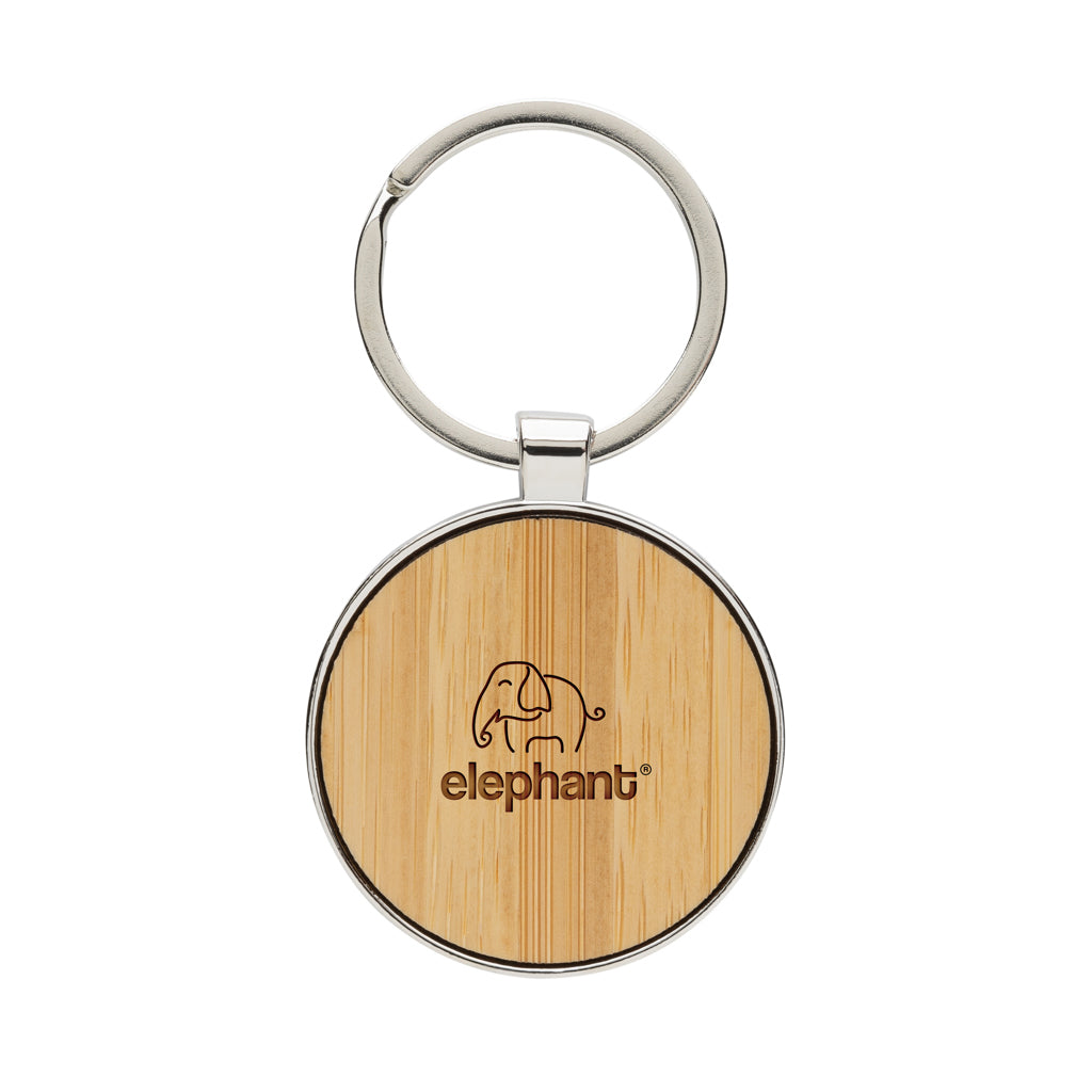 RCS recycled zinc alloy round keychain with bamboo - Silver