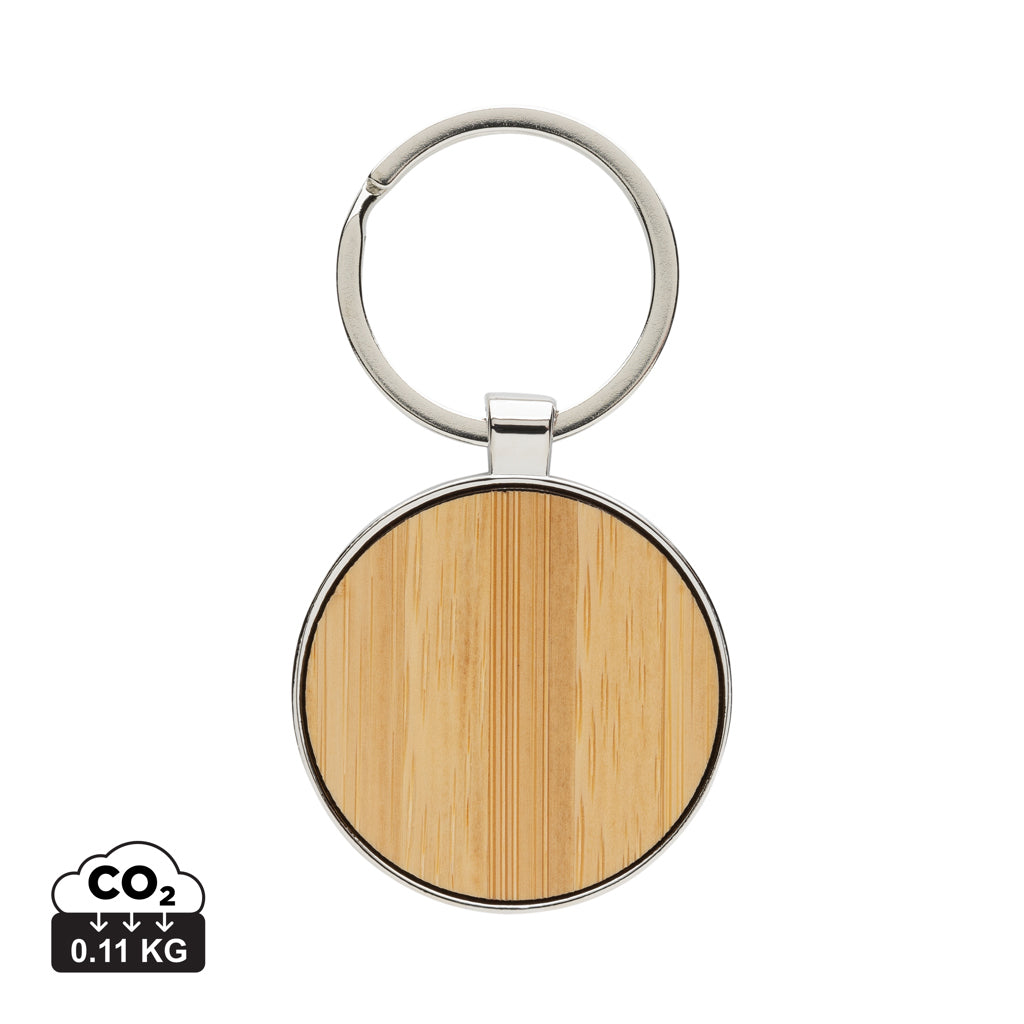 RCS recycled zinc alloy round keychain with bamboo - Silver