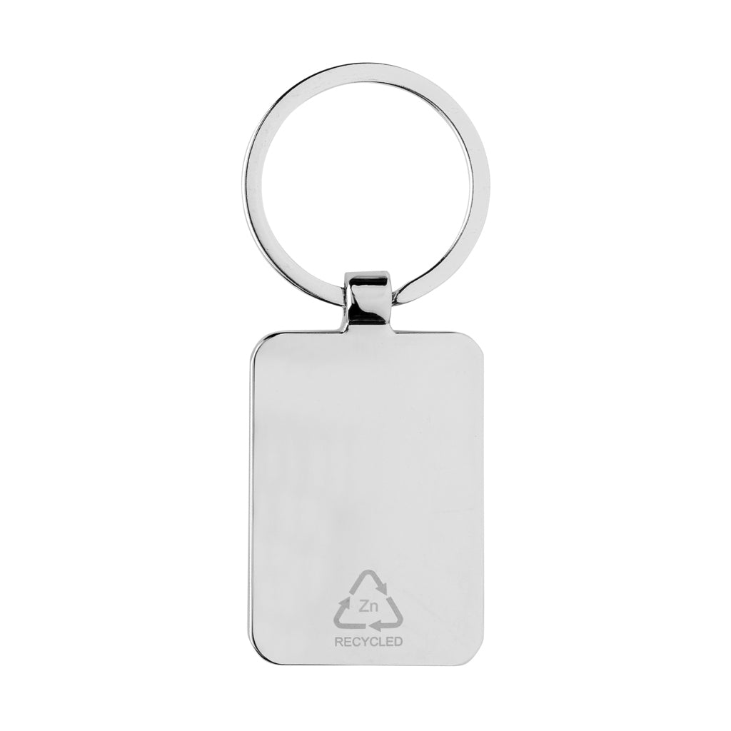 RCS recycled zinc alloy rectangle keychain with bamboo - Silver
