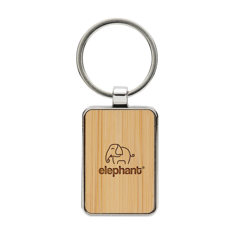 RCS recycled zinc alloy rectangle keychain with bamboo - Silver