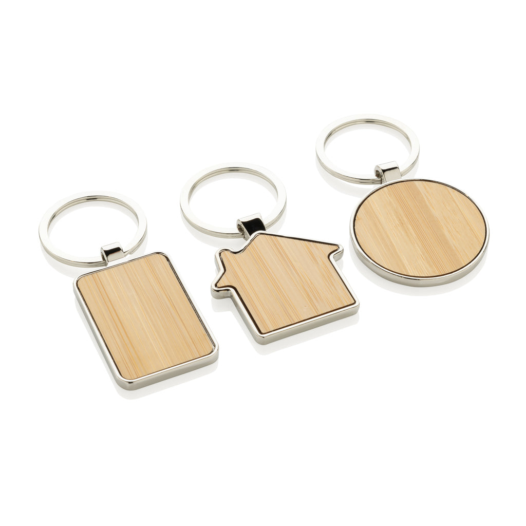 RCS recycled zinc alloy rectangle keychain with bamboo - Silver