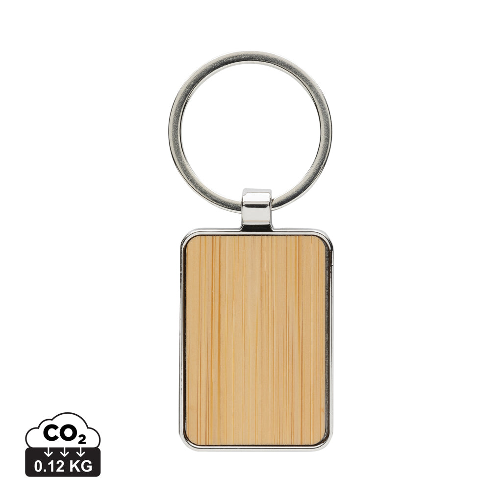 RCS recycled zinc alloy rectangle keychain with bamboo - Silver