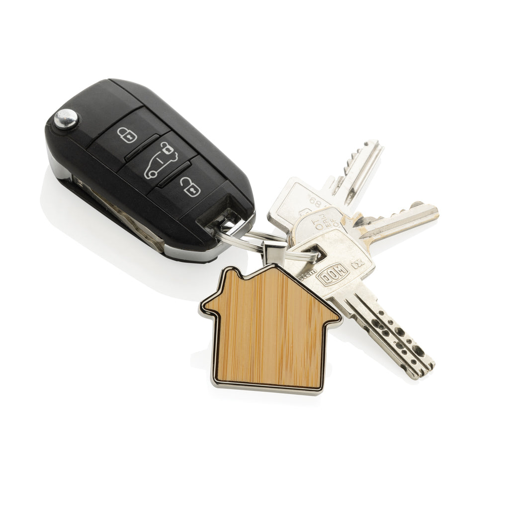 RCS recycled zinc alloy house keychain with bamboo - Silver