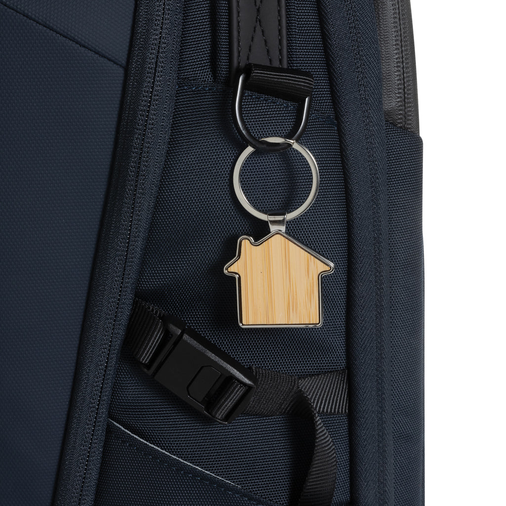 RCS recycled zinc alloy house keychain with bamboo - Silver