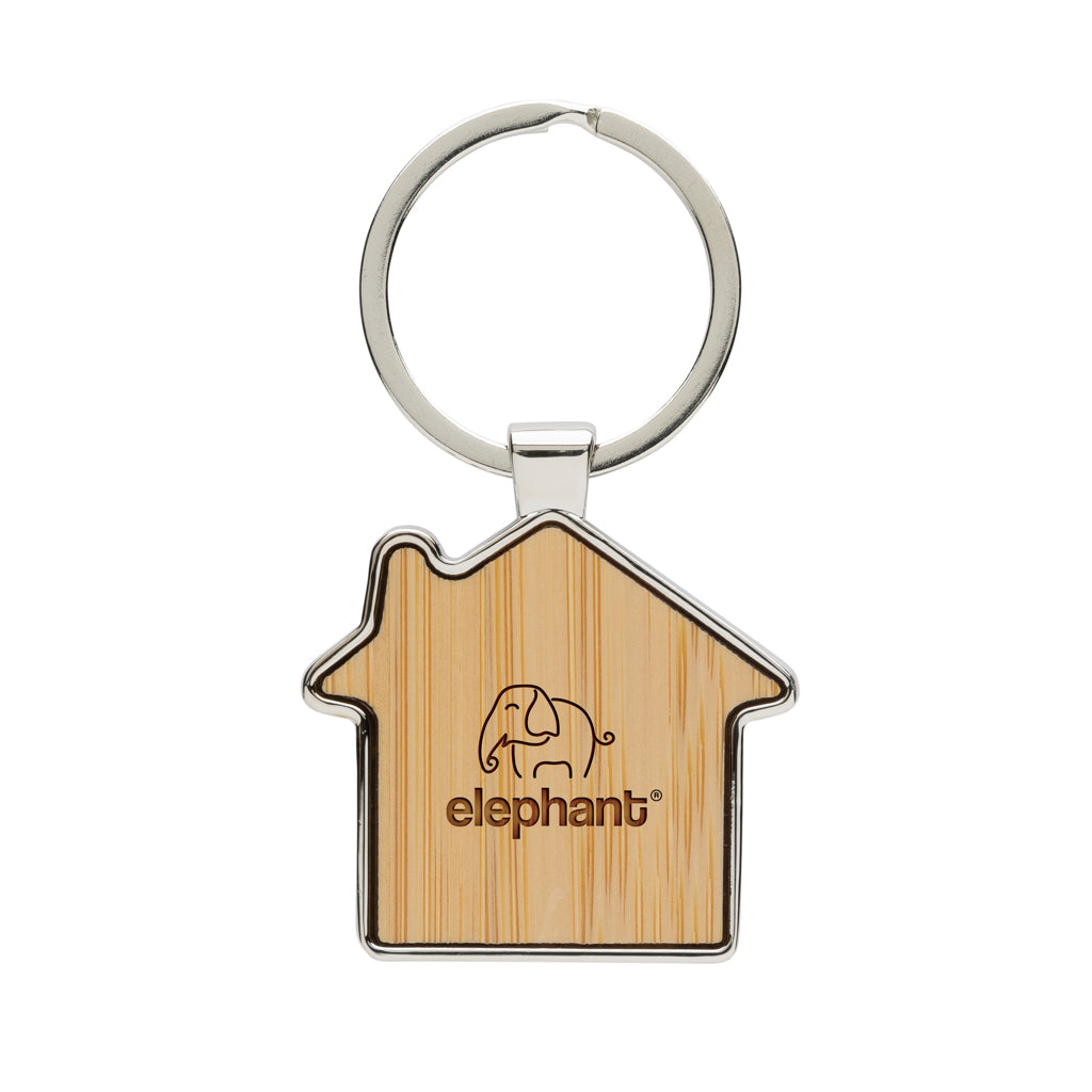 RCS recycled zinc alloy house keychain with bamboo - Silver