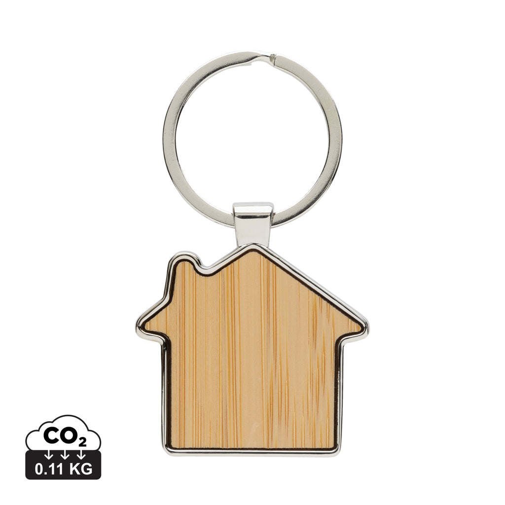 RCS recycled zinc alloy house keychain with bamboo - Silver