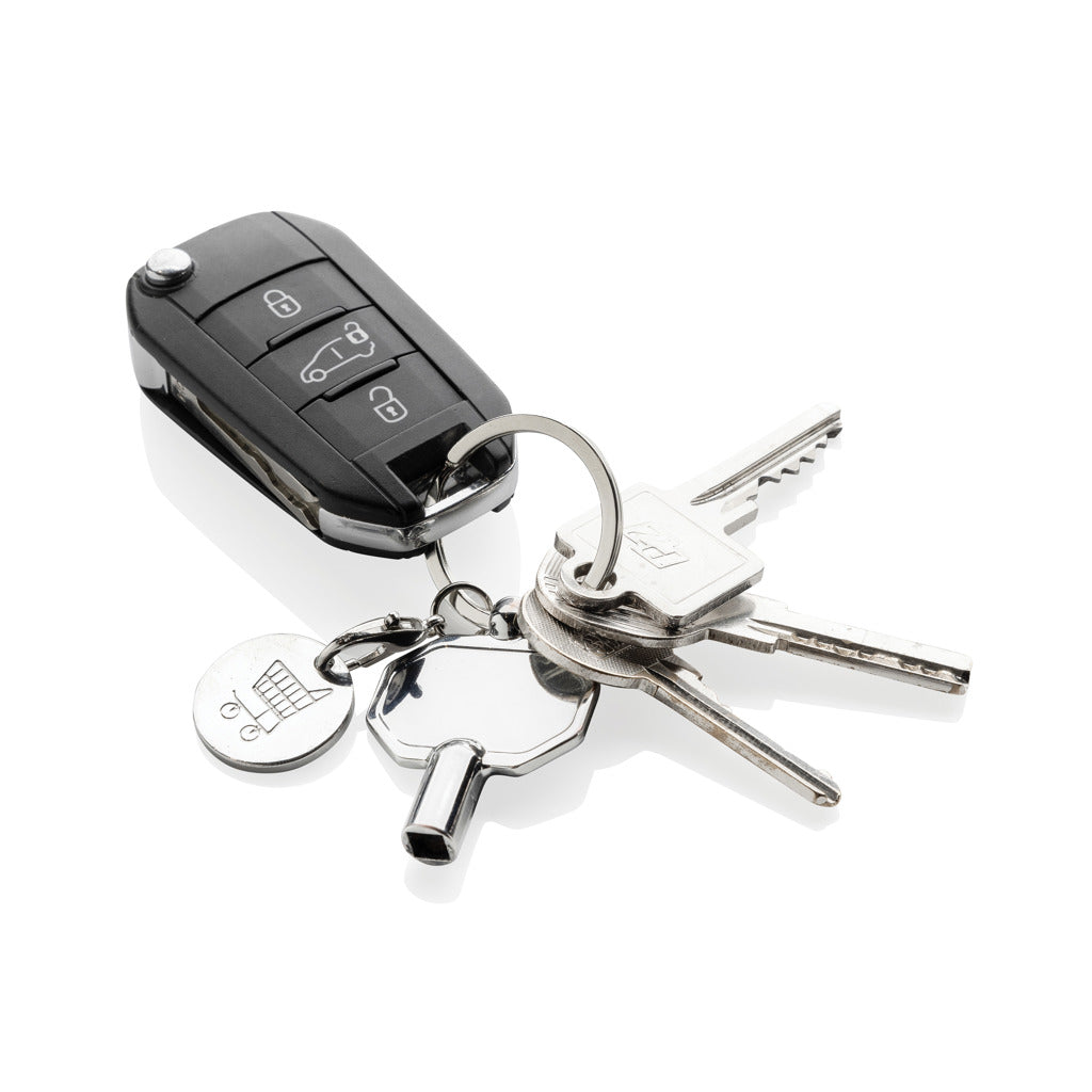 RCS recycled zinc alloy radiator key keychain with coin - Silver
