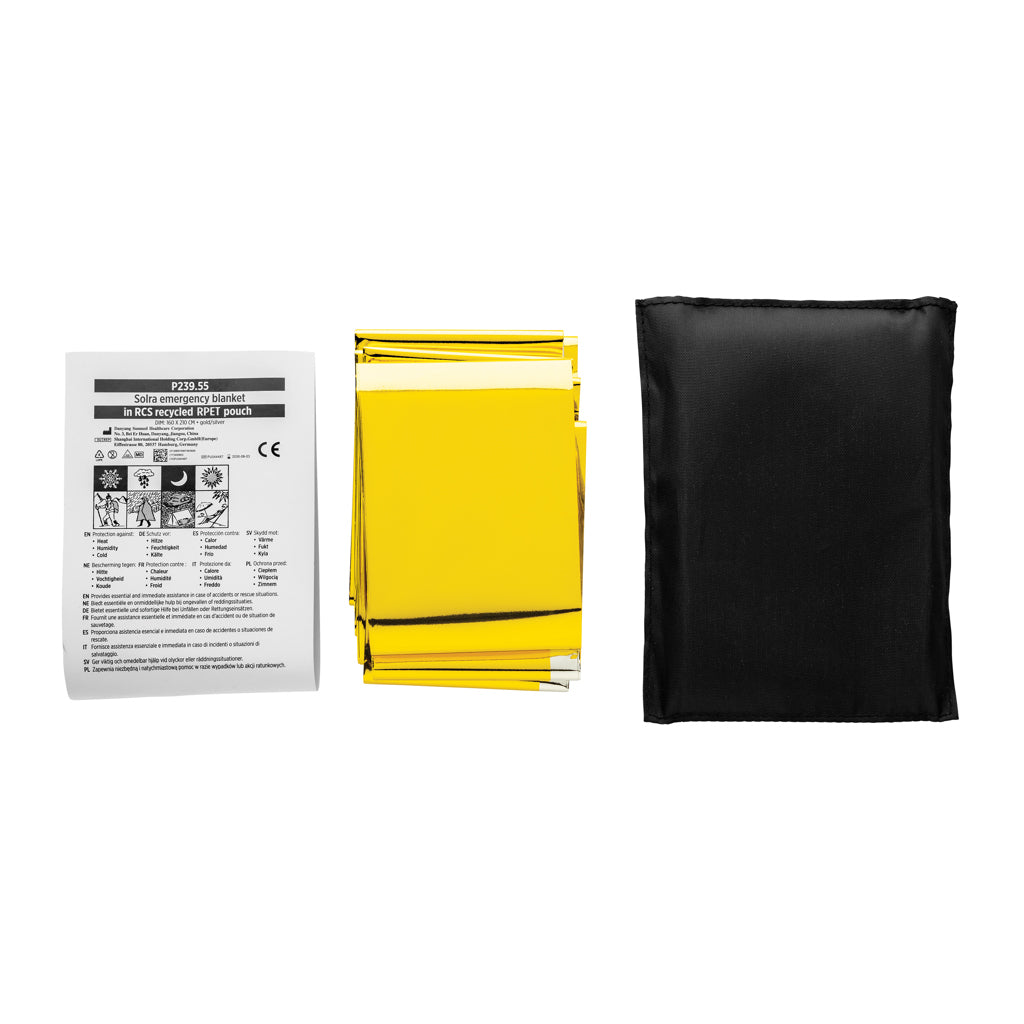 Solra emergency blanket in RCS recycled RPET pouch - Black
