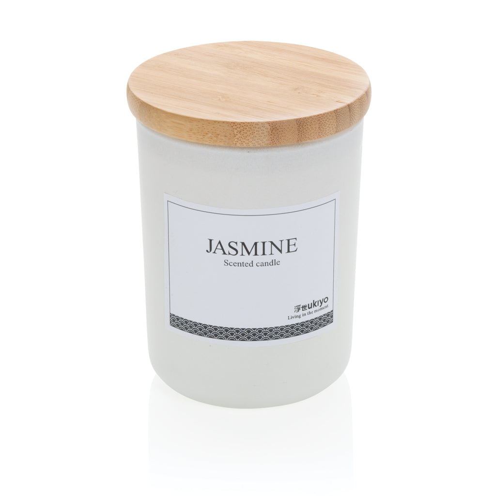 Ukiyo deluxe scented candle with bamboo lid - White