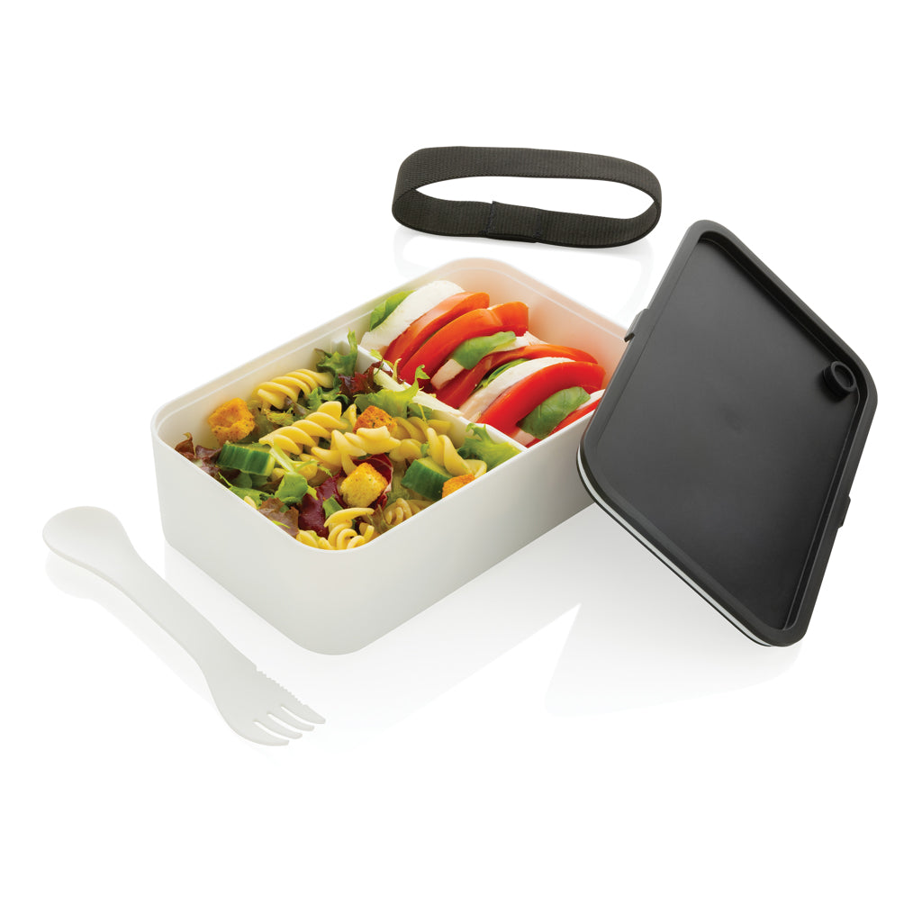 PP lunch box with spork - White