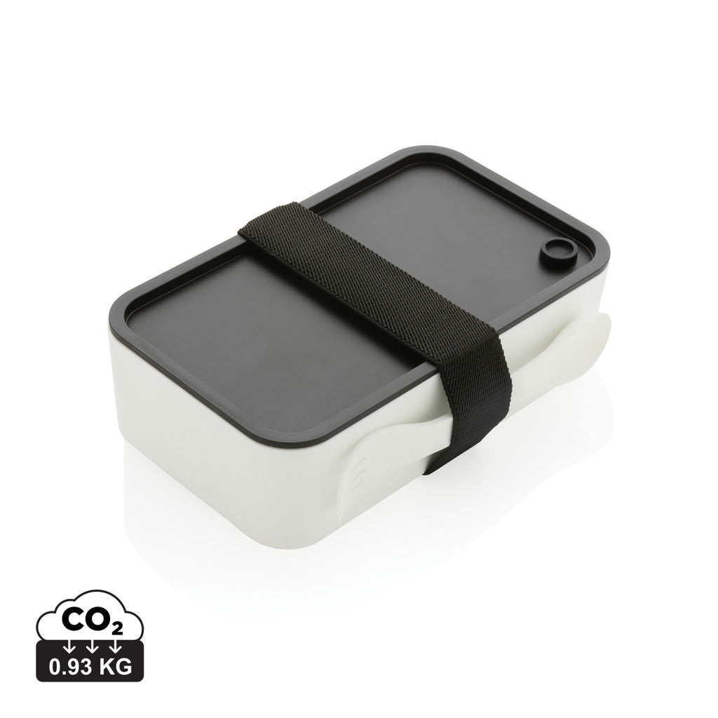PP lunch box with spork - White