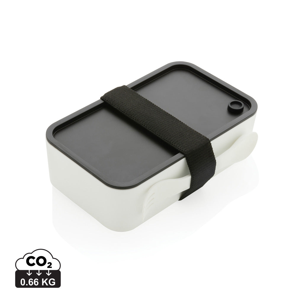 PP lunch box with spork - White