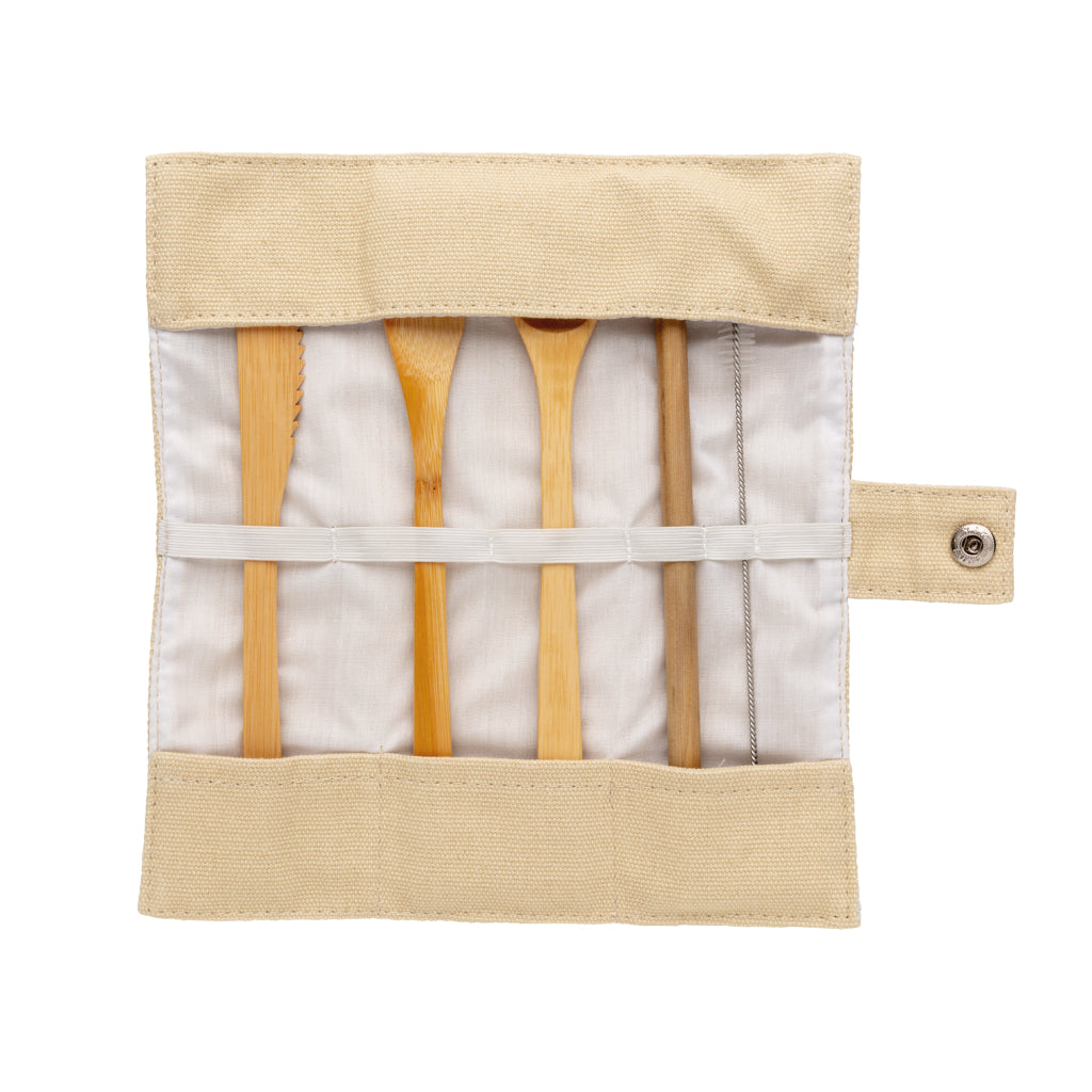 Reusable bamboo travel cutlery set - White
