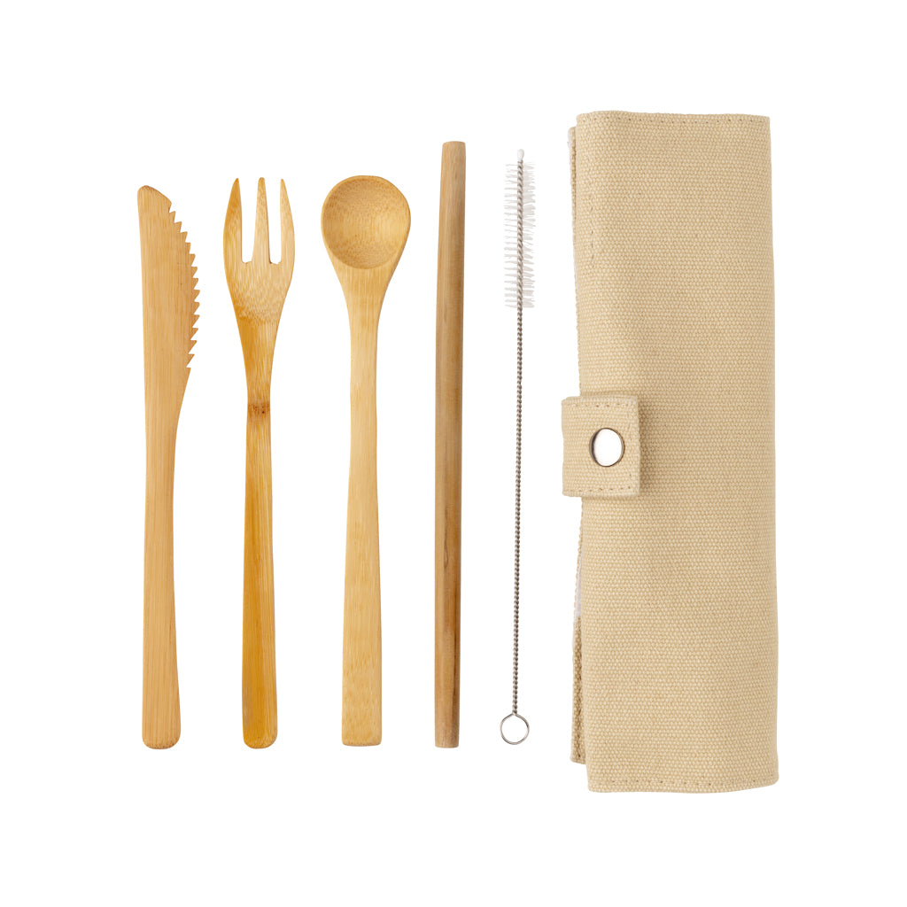 Reusable bamboo travel cutlery set - White