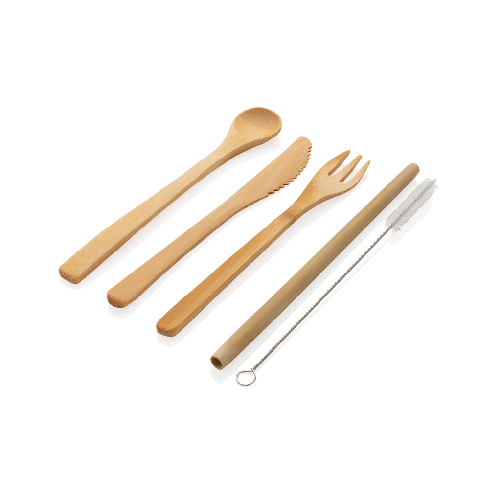 Reusable bamboo travel cutlery set - White