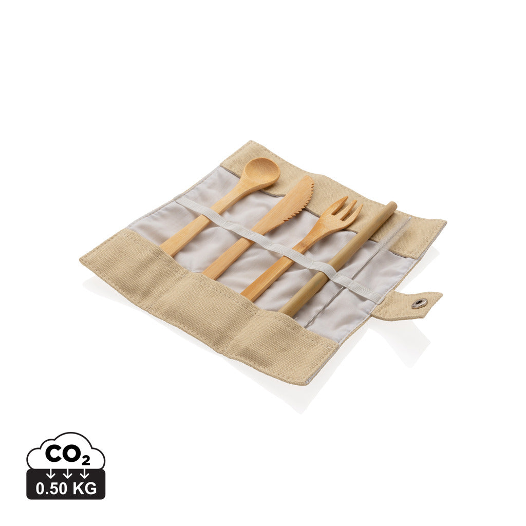 Reusable bamboo travel cutlery set - White