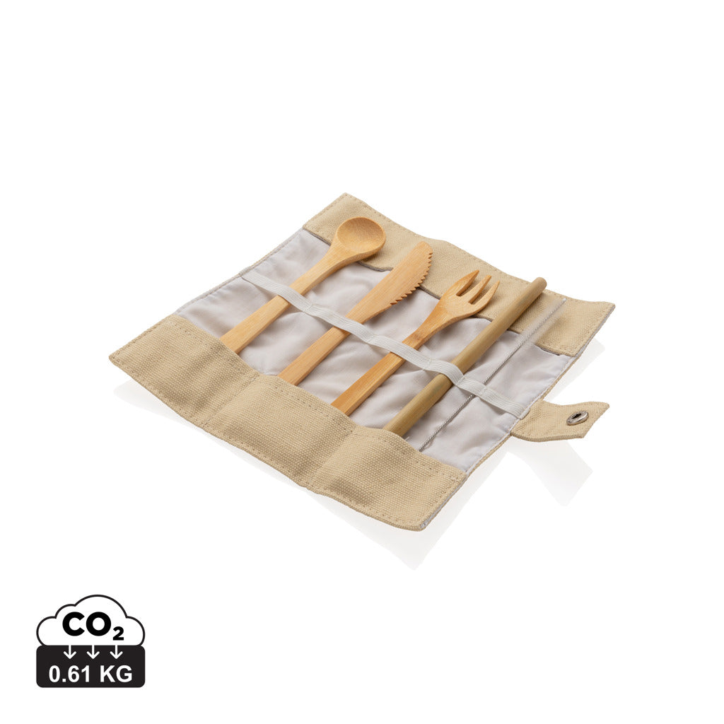 Reusable bamboo travel cutlery set - White