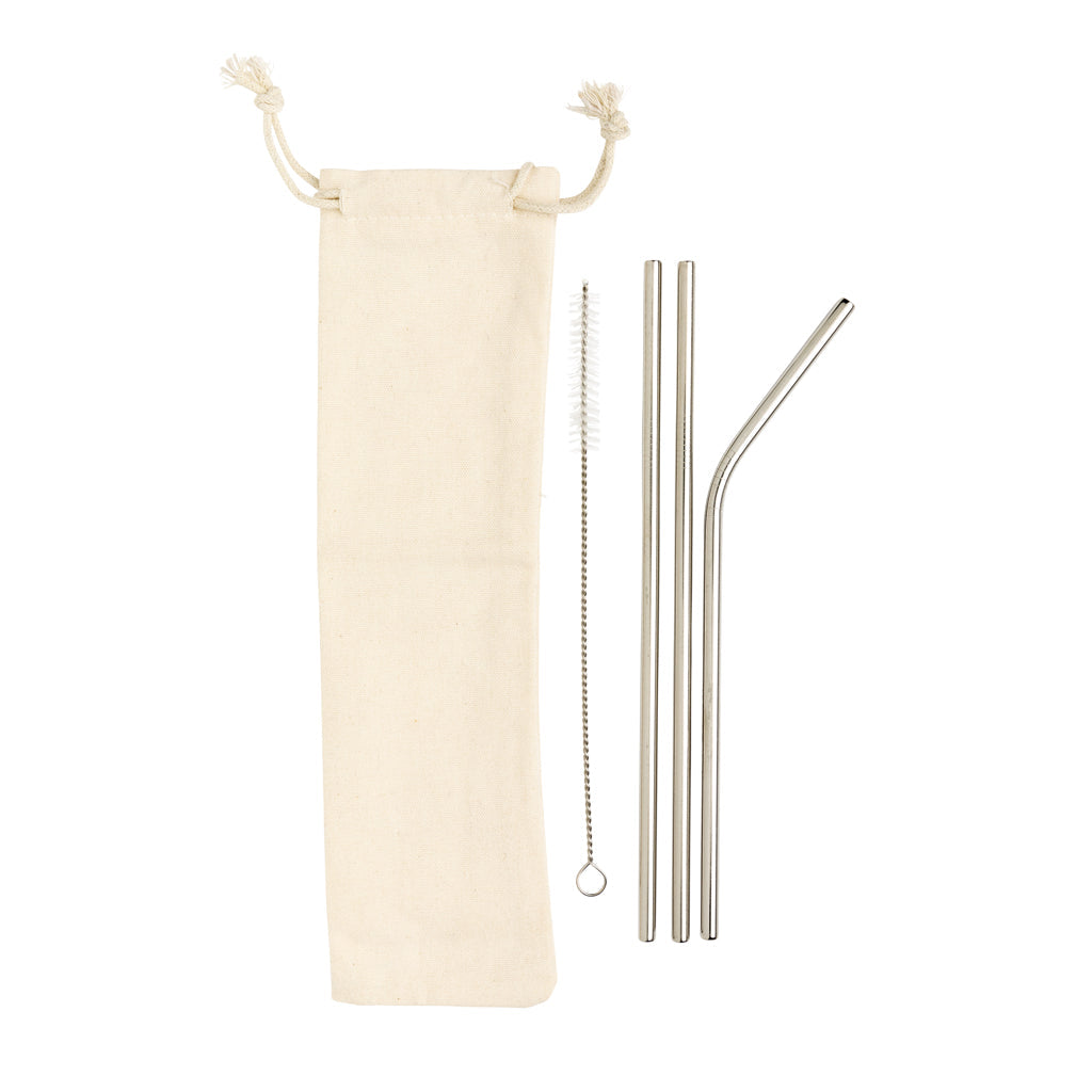 Reusable stainless steel 3 pcs straw set - Silver
