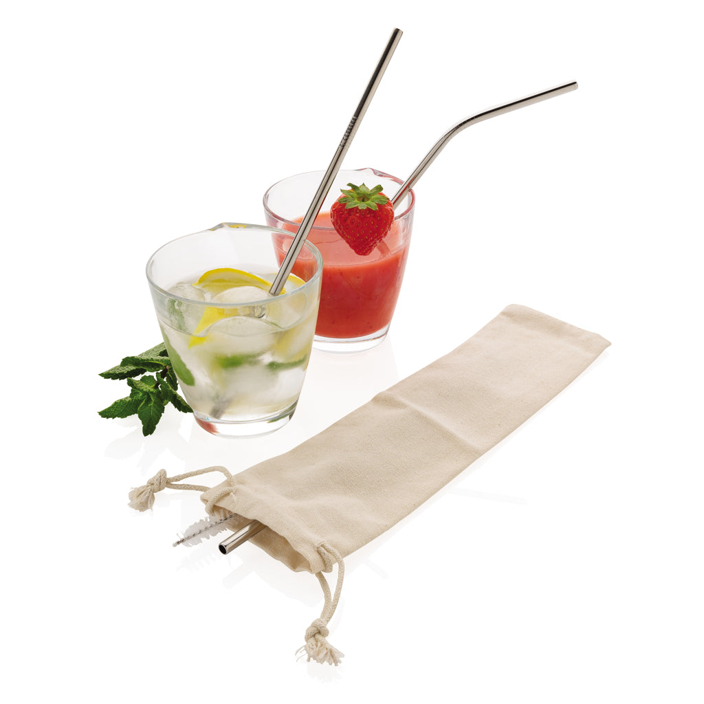 Reusable stainless steel 3 pcs straw set - Silver