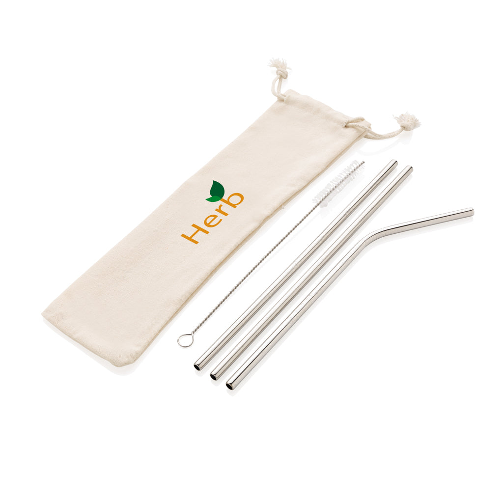 Reusable stainless steel 3 pcs straw set - Silver
