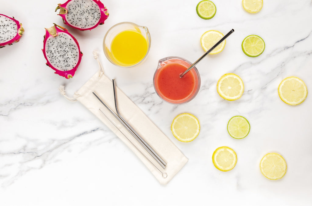Reusable stainless steel 3 pcs straw set - Silver