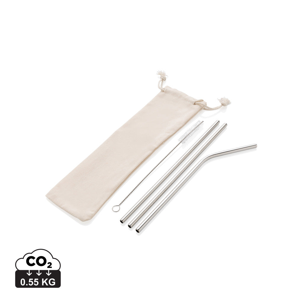 Reusable stainless steel 3 pcs straw set - Silver