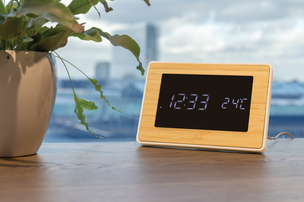 Utah RCS recycled plastic and bamboo LED clock - Brown