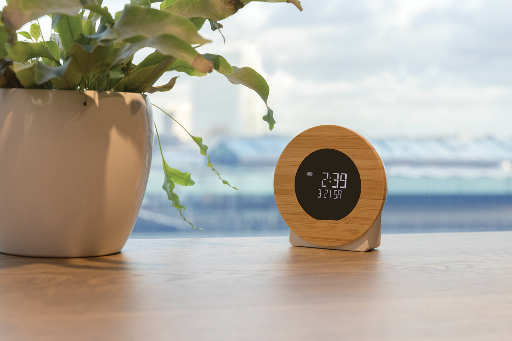 Utah RCS rplastic and bamboo LCD desk clock - Brown