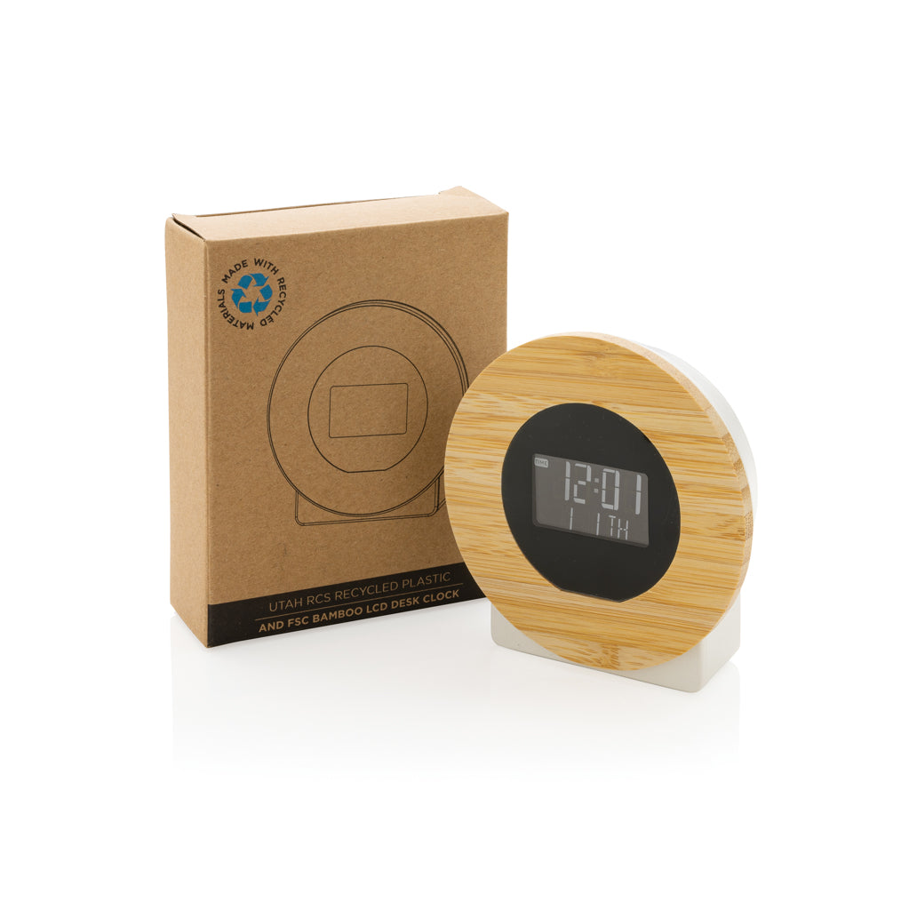 Utah RCS rplastic and bamboo LCD desk clock - Brown