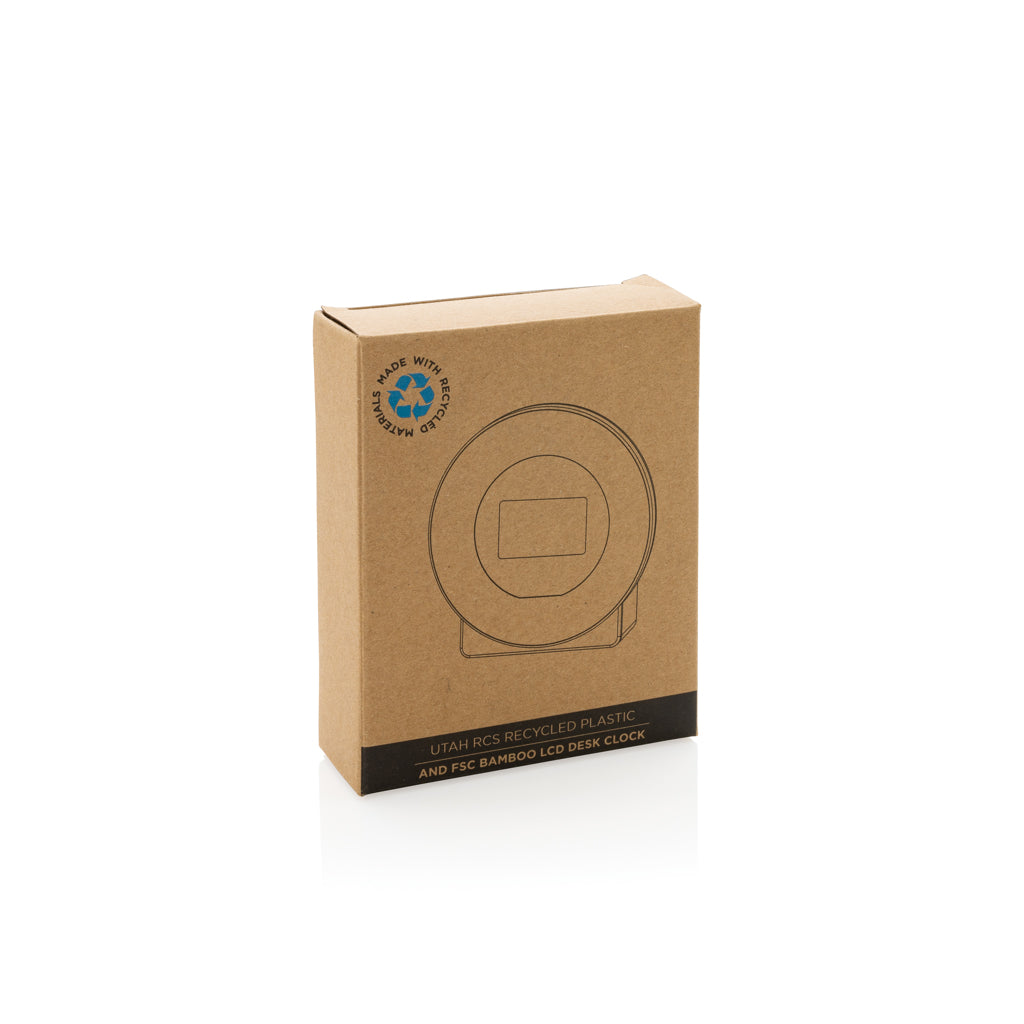 Utah RCS rplastic and bamboo LCD desk clock - Brown