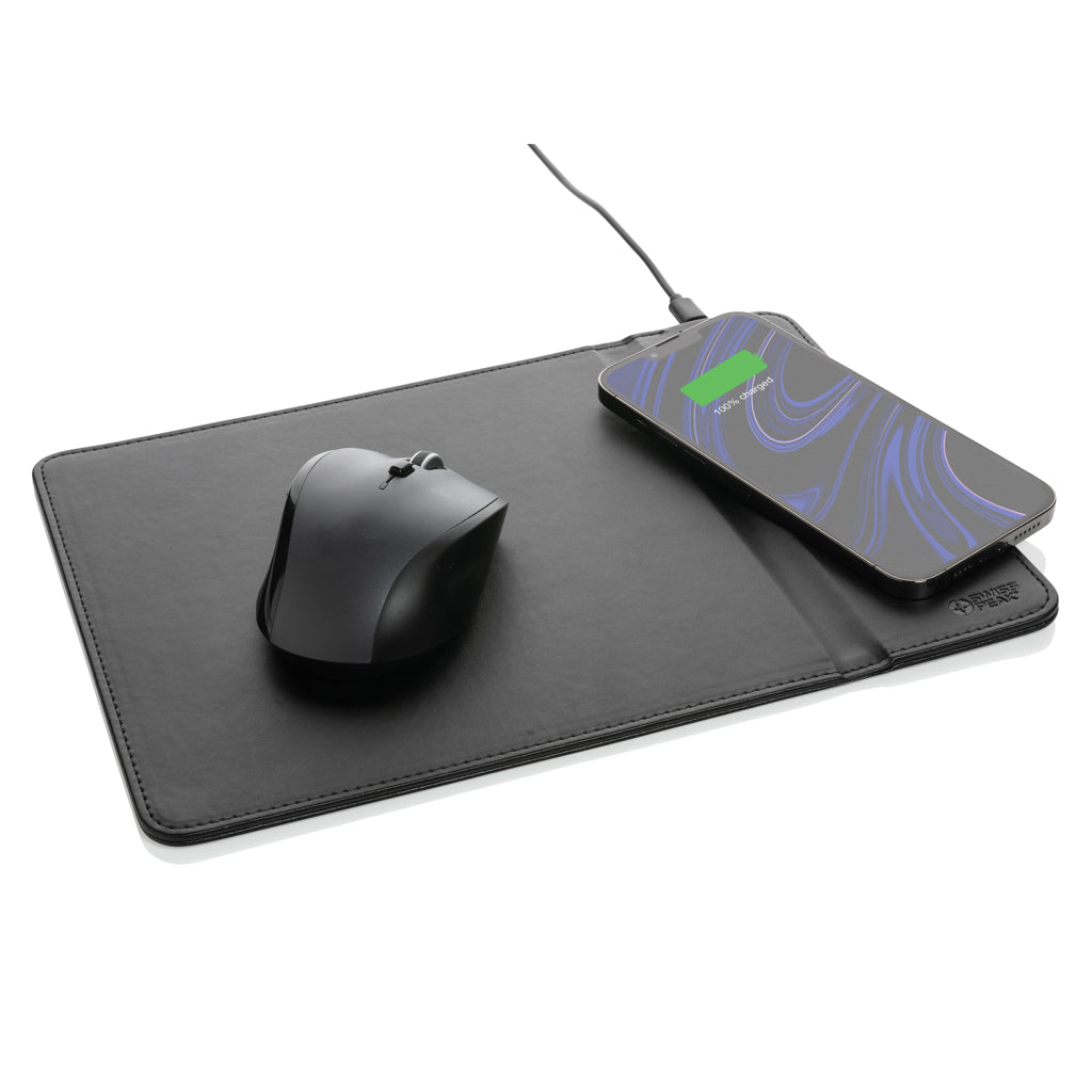 Swiss Peak RCS recycled PU 10W wireless charging mousepad - Black