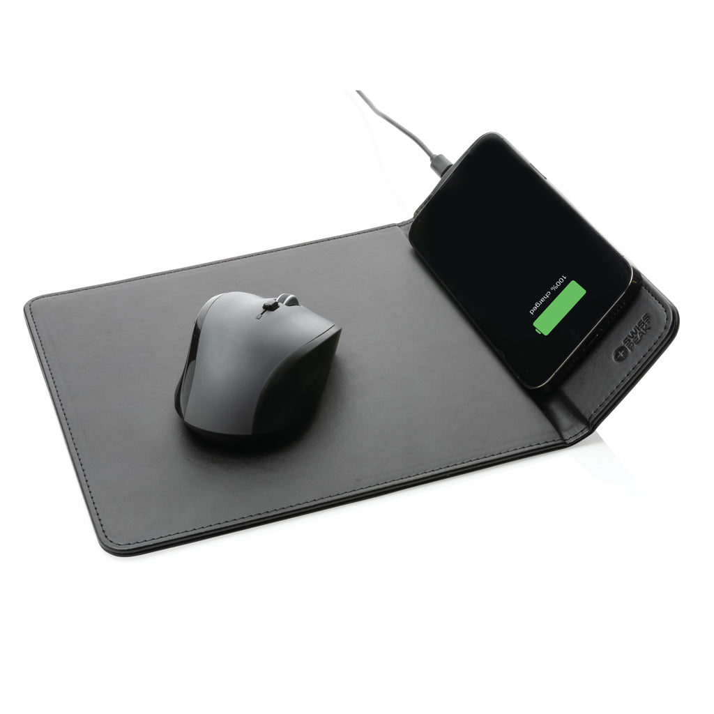 Swiss Peak RCS recycled PU 10W wireless charging mousepad - Black