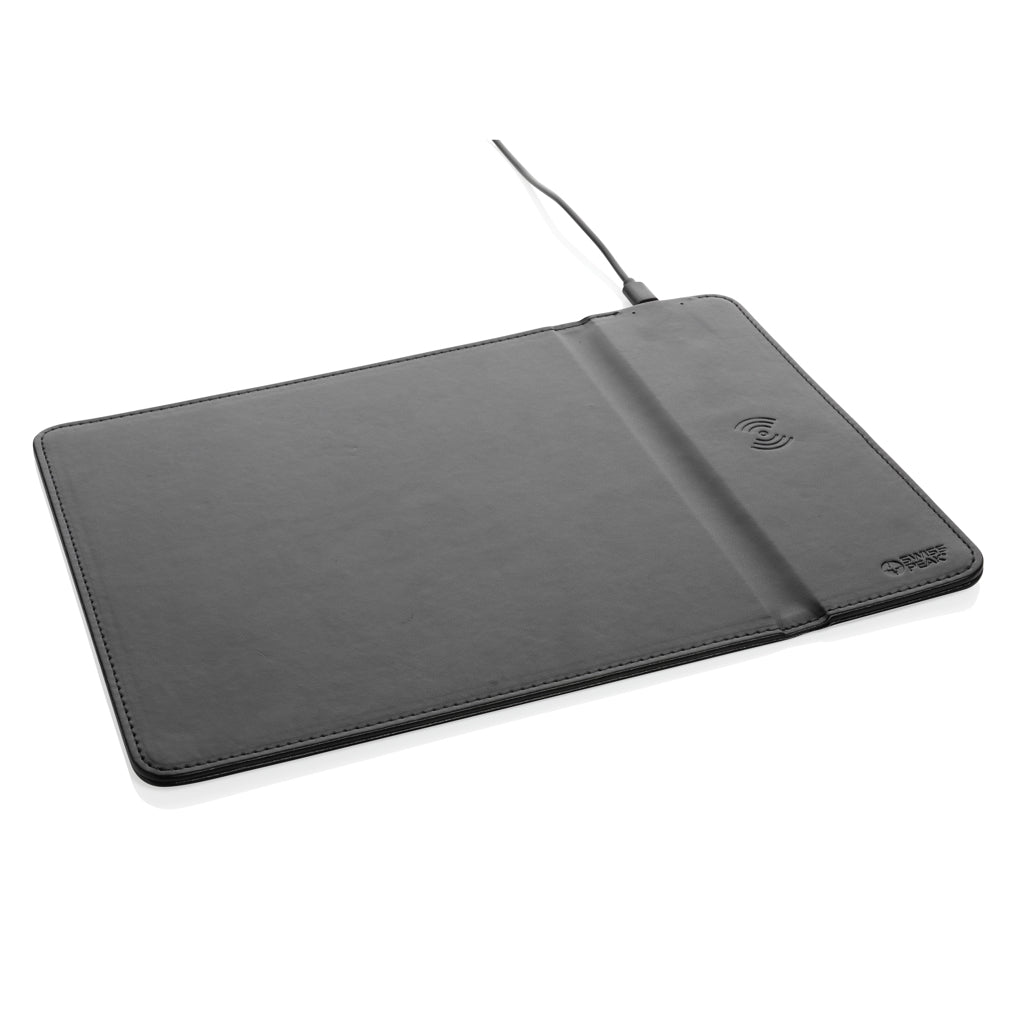 Swiss Peak RCS recycled PU 10W wireless charging mousepad - Black