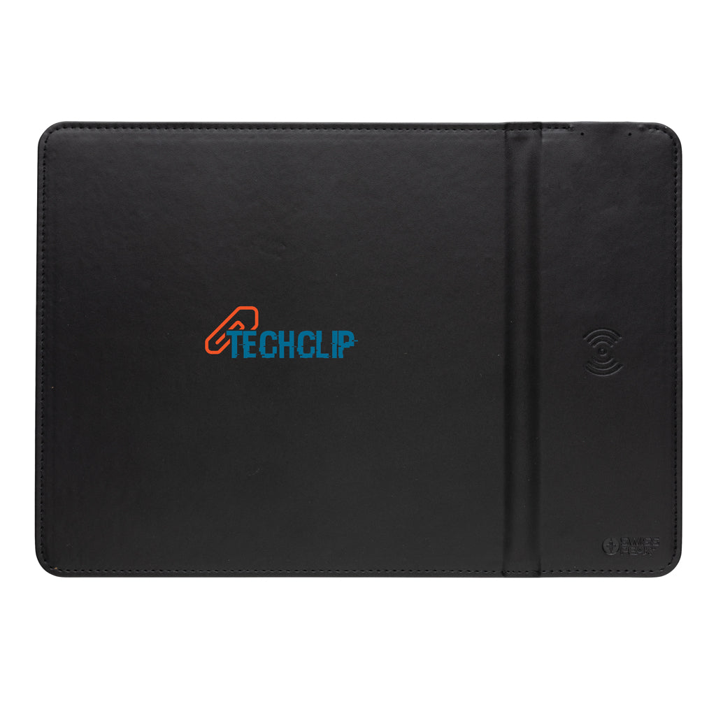 Swiss Peak RCS recycled PU 10W wireless charging mousepad - Black