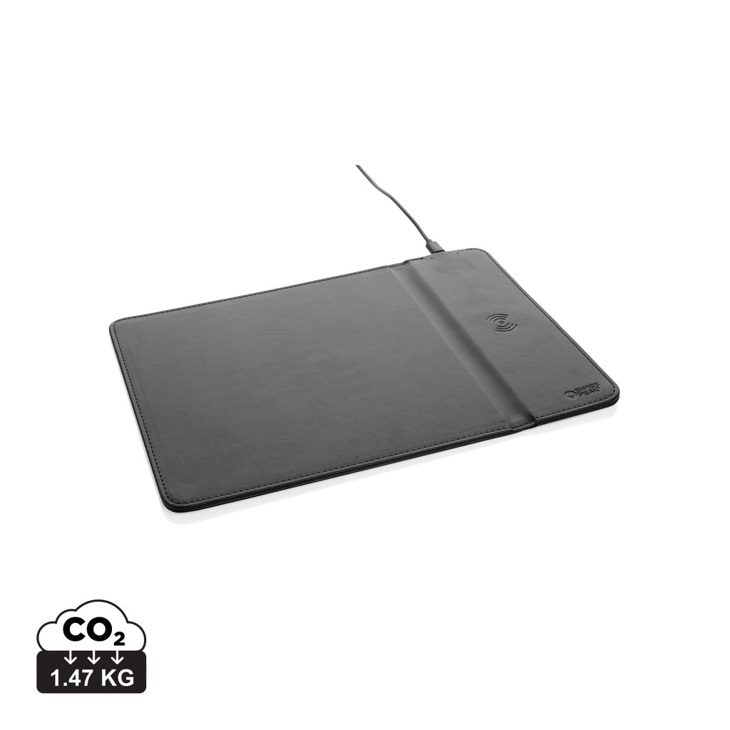 Swiss Peak RCS recycled PU 10W wireless charging mousepad - Black