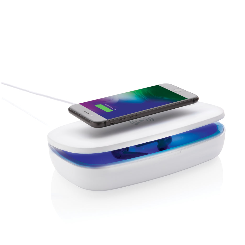 UV-C steriliser box with 5W wireless charger - White