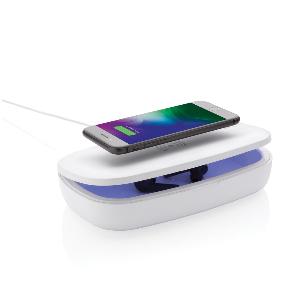 UV-C steriliser box with 5W wireless charger - White