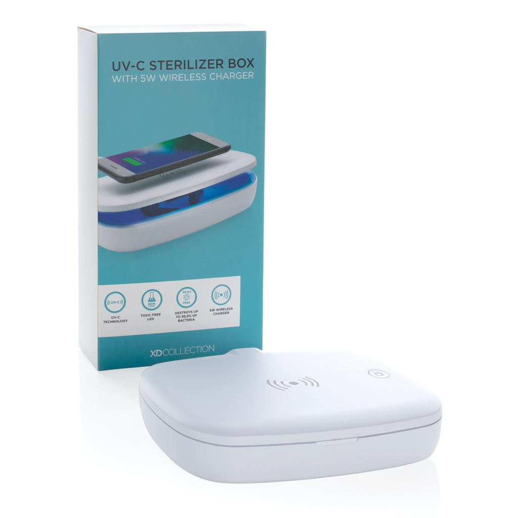 UV-C steriliser box with 5W wireless charger - White