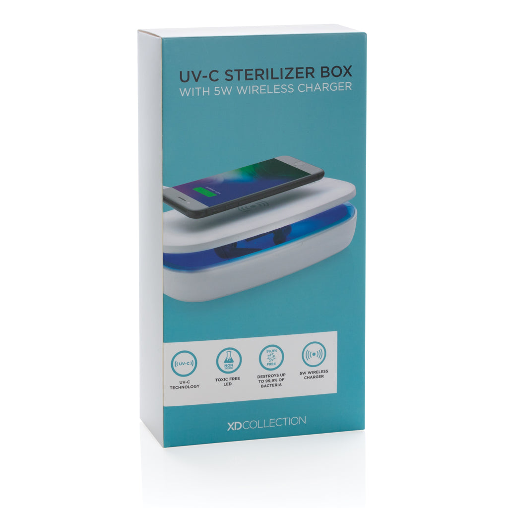 UV-C steriliser box with 5W wireless charger - White