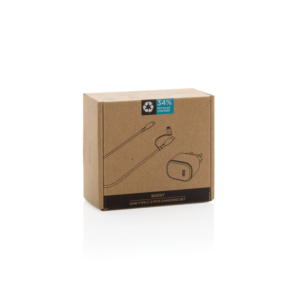 Boost RCS reycled PET 20W type C 2 pcs charging set - Black