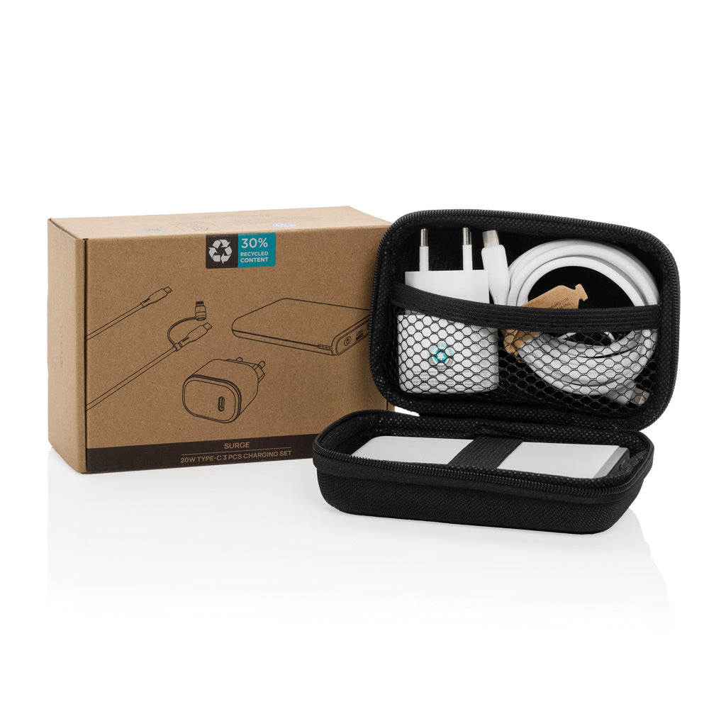 Surge RCS recyled PET 20W type C 3 pcs charging set - Black