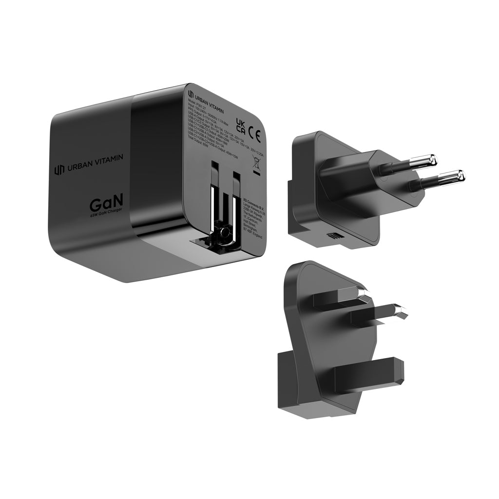 Urban Vitamin Mendocino 65W GaN charger retractable cable - Black